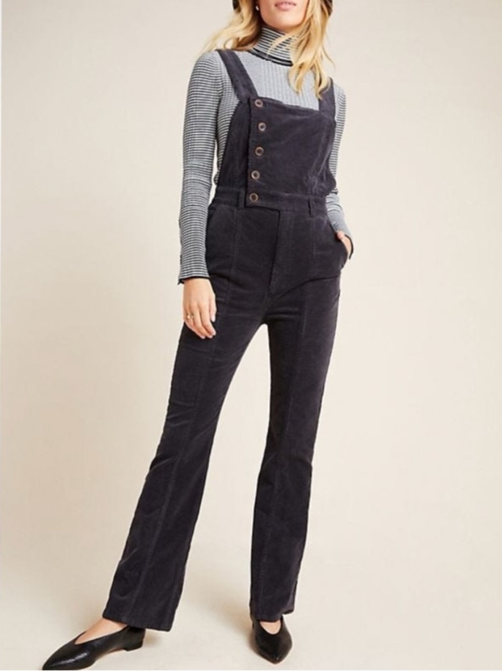 Anthropologie x PILCRO Vintage Inspired Button Front Black Overalls Size‎ 2 Boho